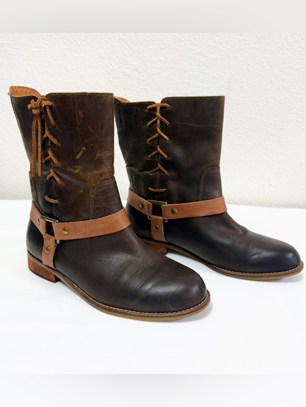Latigo Brown Leather Harness Moto Boots Unisex